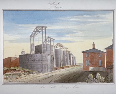 Utsikt över gasverk i Pocock Street, Southwark, London, 1826 av G Yates