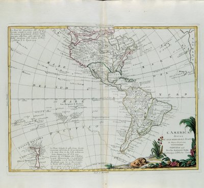 Amerika uppdelat i sina huvudstater, gravyr av G. Zuliani hämtad från Tome I of the Newest Atlas publicerad i Venedig 1776 av Antonio Zatta, Privat samling av G. Zuliani