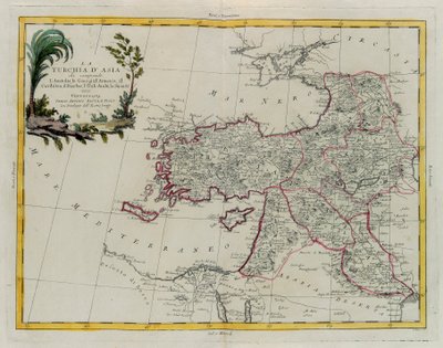 Asiatiska Turkiet, inklusive Antolia, Georgien, Armenien, Kurdestan, Diarbec, Irak-Arabi, Syrien, gravyr av G. Zuliani hämtad från Tome IV av "Newest Atlas" publicerad i Venedig 1784 av Antonio Zatta, Privat samling av G. Zuliani