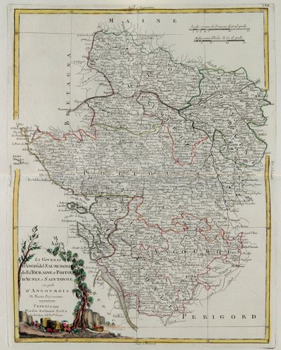Styrningen av Anjou, Saumurois, Touraine och Poitou, Aunis och Saintonge med den av Anjoumois, gravyr av G. Zuliani hämtad från Tome I of the Newest Atlas publicerad i Venedig 1777 av Antonio Z av G. Zuliani