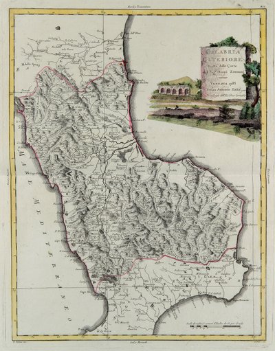Hit Kalabrien, gravyr av G. Zuliani hämtad från Tome II av "Nyaste Atlas" publicerad i Venedig 1783 av Antonio Zatta, Privat samling av G. Zuliani