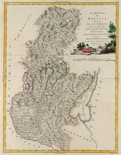 Landområde i delstaten Veneto: Brescia, gravyr av G. Zuliani hämtad från Tome II av "Nyaste Atlas" publicerad i Venedig 1783 av Antonio Zatta, Privat samling av G. Zuliani
