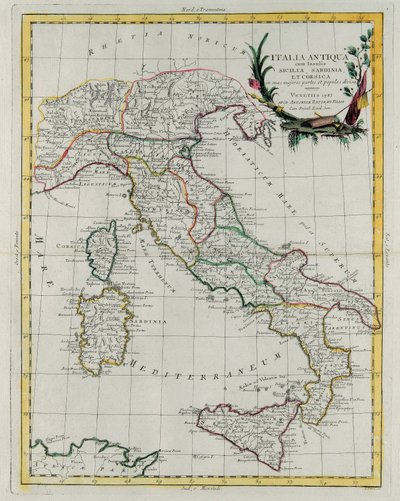 Politisk karta över Italien, graverad av G. Zuliani, hämtad från volym IV av "Novissimo Atlas" publicerad i Venedig 1785 av Antonio Zatta, Privat samling av G. Zuliani