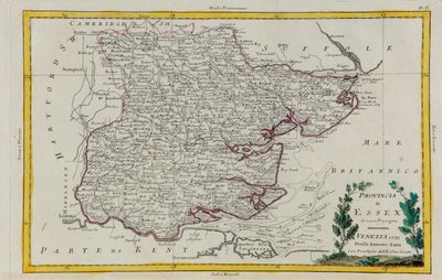 Provinsen Essex, gravyr av G. Zuliani hämtad från Tome I av "Newest Atlas" publicerad i Venedig 1779 av Antonio Zatta, Privat samling av G. Zuliani