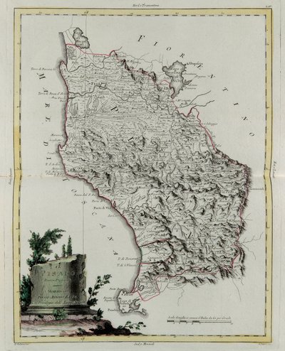 Pisas territorium, gravyr av G. Zuliani hämtad från Tome II av "Nyaste Atlas" publicerad i Venedig 1783 av Antonio Zatta, Privat samling av G. Zuliani