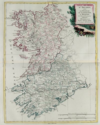 Konungariket Irland som provinserna Munster och Connaught, gravyr av G. Zuliani är från volym I av 