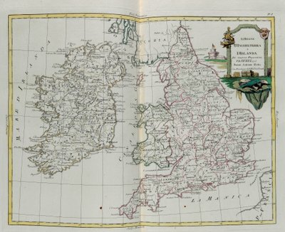 Kingdoms of England and Ireland, gravyr av G. Zuliani hämtad från Tome I of the Newest Atlas publicerad i Venedig 1776 av Antonio Zatta, Privat samling av G. Zuliani