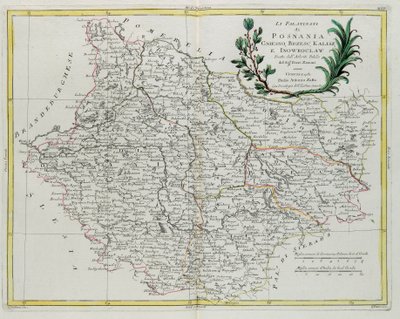 Pfalzerna i Posnania, Gniesno, Brzesc, Kalisz och Inovroclav, graverade av G. Zuliani, hämtade från volym III av "Nyaste Atlas" publicerad i Venedig 1781 av Antonio Zatta, Privatsamling av G. Zuliani