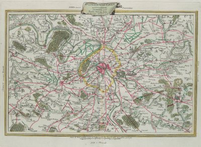 Konturen av Paris, The Governances of France and Orleans, gravyr av G. Zuliani hämtad från Tome I of the Newest Atlas publicerad i Venedig 1776 av Antonio Zatta, Privat samling av G. Zuliani