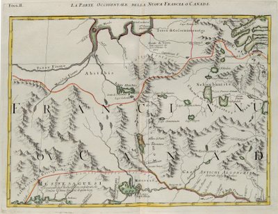 Den västra delen av Nya Frankrike eller Kanada, gravyr av G. Zuliani hämtad från Tome I av "Newest Atlas" publicerad i Venedig 1778 av Antonio Zatta, Privat samling av G. Zuliani
