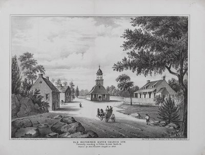 Old Reformed Dutch Church 1776, tecknad av Miss Elizabeth Sleight 1808, tryckt för H. McCloskeys Manuel i Brooklyn, 1864 av G. after Hayward
