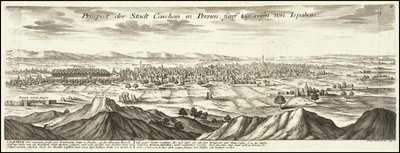 1720 illustration - Utsikt över staden Cashan i Persien fem dagars resa från Ispahan av Gabriel Bodenehr