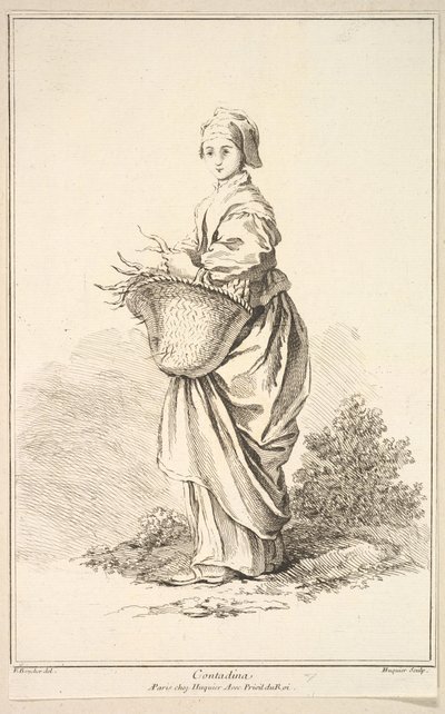 Contadina, från Samling av olika utländska figurer Uppfunnen av F. Boucher P...., 1700-talet. av Gabriel Huquier