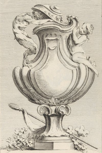 Design för en vas med en faun och en nymf, från Livre de Vases Book of Vases, plåt 1..., 1742-50. av Gabriel Huquier