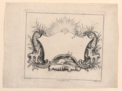 Escutcheon, från "Recueil Nouveau de Differens Cartouche" av Gabriel Huquier