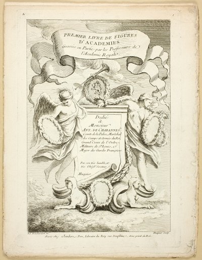 Figur (recto och verso), från Premier livre de figures d’Academies graverad delvis av professorerna vid Royal Academy av Gabriel Huquier