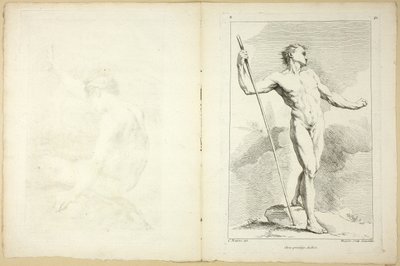 Figur (recto och verso), från andra boken av figurer av akademier graverad delvis av professorerna i Royal Academy av Gabriel Huquier