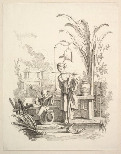 Flöjtist och en barnpaukist, ca. 1742. av Gabriel Huquier