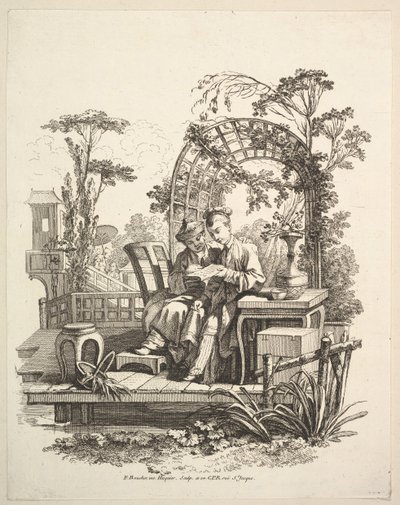 Man och kvinna som läser, ca. 1742. av Gabriel Huquier
