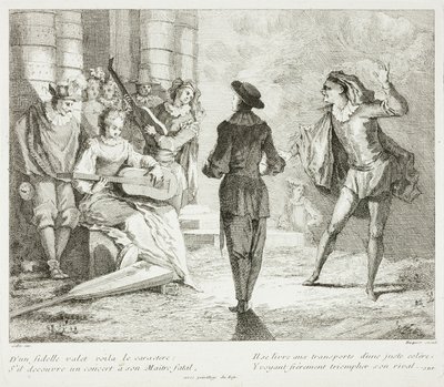 Tallrik från Livre de Scenes Comiques av Gabriel Huquier