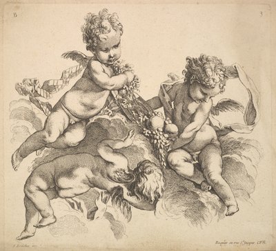 Tre barn med ett fruktfat, 1738-45. av Gabriel Huquier