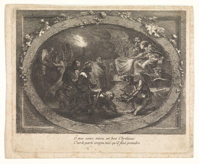 Voltaire kom till helvetet av Gabriel Jacques de Saint Aubin (school of)