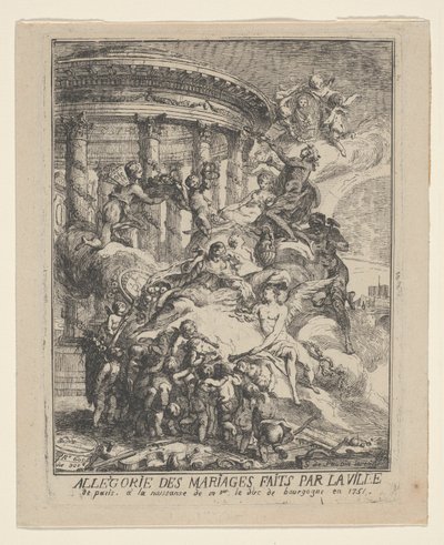 Allegori om äktenskap gjorda av staden Paris vid födelsen av hertigen av Bourgogne av Gabriel Jacques de Saint Aubin