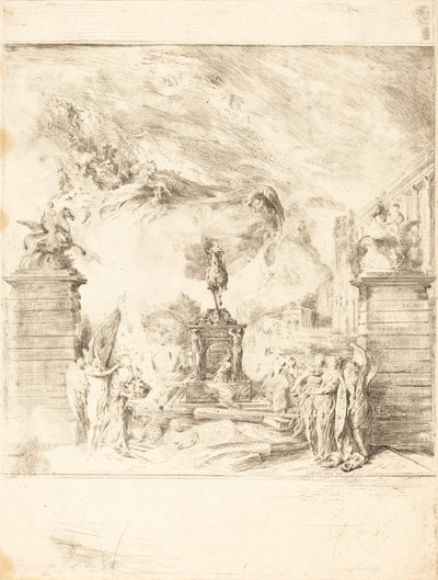 Allegori om uppförandet av statyn av Ludvig XV (Allegory on the Establishment of a av Gabriel Jacques de Saint Aubin