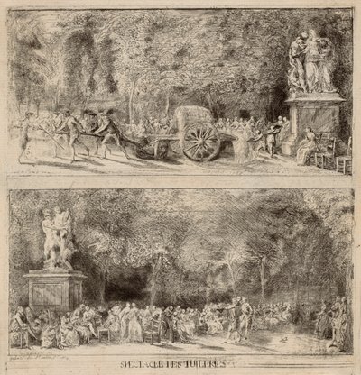 Scener från Tuilerierna: Stolarna och vattenvagnen av Gabriel Jacques de Saint Aubin