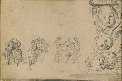 Skisser av dansare och huvuden av Putti av Gabriel Jacques de Saint Aubin