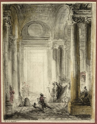 Ingången till Arkitekturakademin vid Louvren av Gabriel Jacques de Saint Aubin