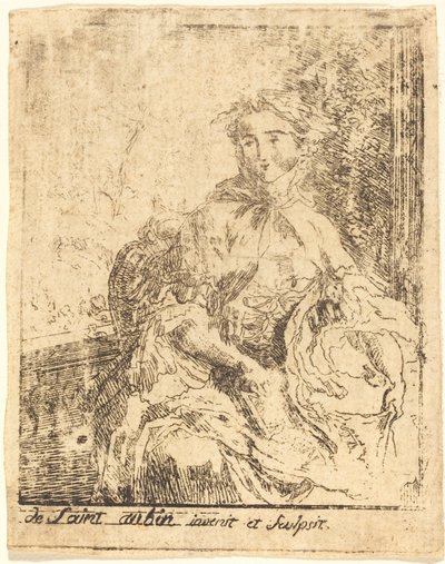 Ung kvinna på terrassen av Gabriel Jacques de Saint Aubin