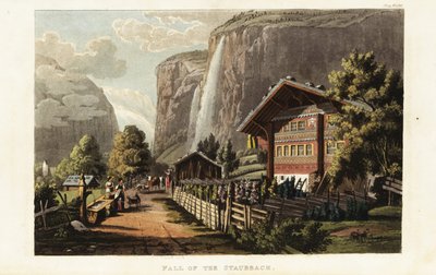 Utsikt över Staubbachfallen, ett vattenfall i Schweiz, beläget strax västerut ovanför Lauterbrunnen i Berner höglandet av Gabriel Ludwig (after) Lory