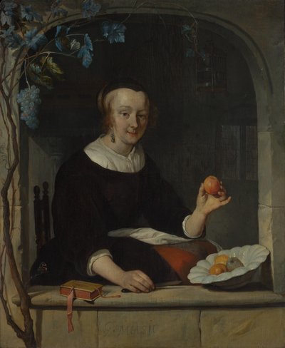En kvinna som sitter vid ett fönster, tidigt 1660-tal. av Gabriel Metsu