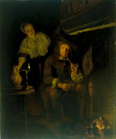 Tyska: Der Raucher am Kamin Rökaren vid brasan av Gabriel Metsu