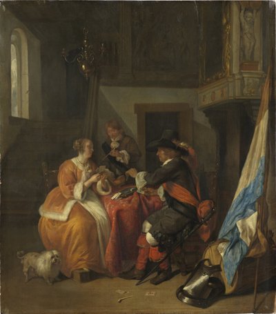 Ett kortspel - Ett kortspel, av Metsu, Gabriel (1629-1667). olja på trä av Gabriel Metsu