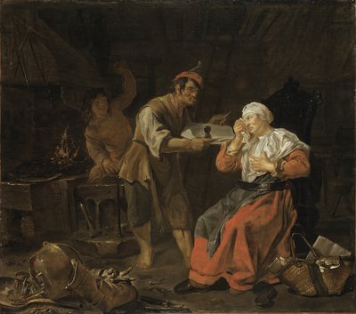 Gråtande kvinna i en smedsaffär, ca 1650 av Gabriel Metsu