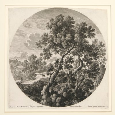 Landskap med två resenärer och ett slott; och Herdsman, Sheep and Cattle in a Landscape, från en uppsättning av sex landskap av Gabriel Perelle