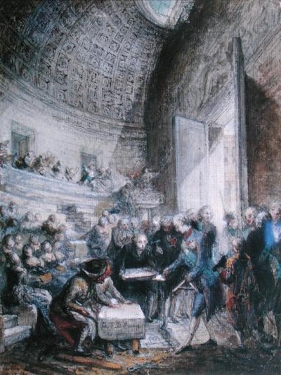 Ludvig XVI (1754-93) Lägger den första stenen till Royal Academy of Surgery av Gabriel de Saint Aubin