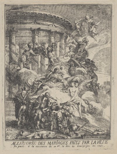 Allegori om äktenskap gjorda av staden Paris vid födelsen av hertigen av Bourgogne, 1751 av Gabriel de Saint Aubin