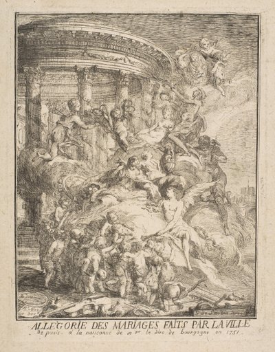 Allegori över äktenskap som gjordes av staden Paris vid födelsen av hertigen av Bourgogne, 1752. av Gabriel de Saint Aubin
