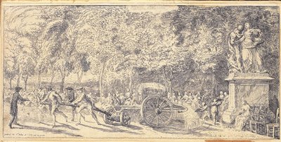Figurer som drar en tunna på en vagn i Tuilerierna, 1760 av Gabriel de Saint Aubin