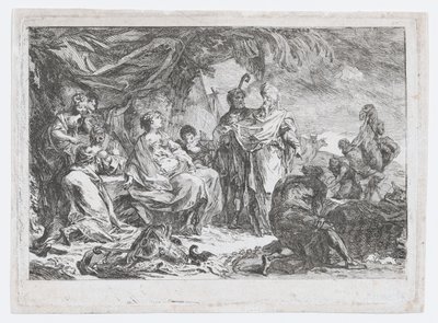 Laban söker efter sina husgudar, ca. 1753. av Gabriel de Saint Aubin