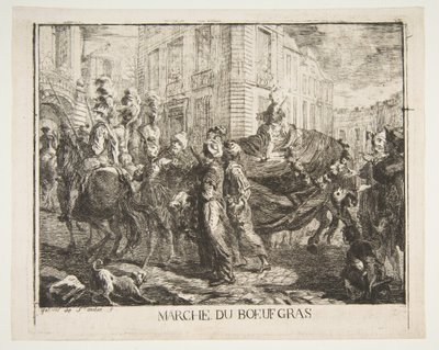 Marknaden för feta nötkött, 1750. av Gabriel de Saint Aubin
