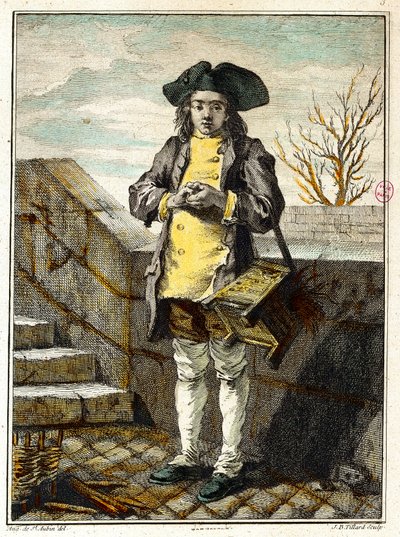 Gamla metier: skoputsaren eller skoputsaren. Gravyr av Gabriel de Saint Aubin (1724-1780) Paris musee Carnavalet från 1700-talet av Gabriel de Saint Aubin