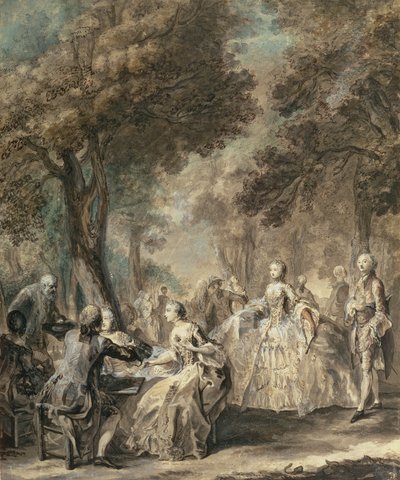 Parisare ute på promenad, 1760-1 (penna och bläck, tvätt, wc och gouache) av Gabriel de Saint Aubin
