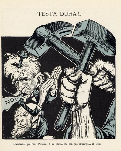 Det italienska ministerrådets ordförande vägrar att acceptera amnesti för dem som dömts för politiska brott 1898 (litografi) av Gabriele (1865-1937) Galantara