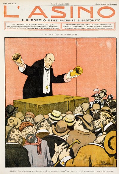 Shell-spelspelare, satirisk serie tillägnad Giovanni Giolitti (1842-1928), från tidskriften L