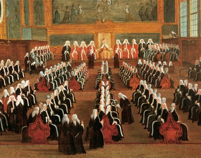 Styrelsen för Pregadi i Ducal Palace, av Gabriele Bella (1730-1799), Detalj av Gabriele Bella
