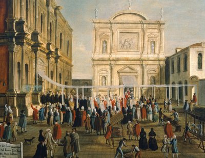 Doge och herrar i kyrkan San Rocco på heliga dagen, av Gabriel Bella (1730-1799) Olja på duk, 92,5x145,5 cm, detalj av Gabriele Bella